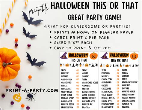 This or That Game - Halloween Themed - Printable Game – PrintAParty