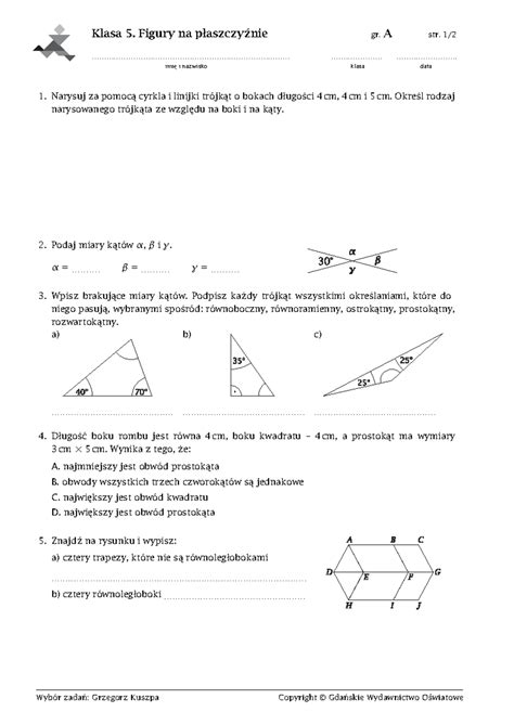 Figury Na Płaszczyźnie Klasowka Klasa 5 Figury Na Płaszczyźnie Studocu