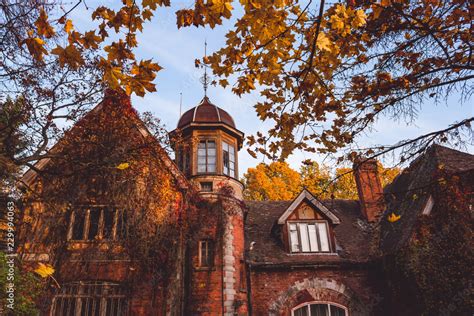 Manor House With Trees In Autumn Colors And Fall Trees Old Victorian