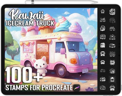 100 Procreate Kawaii Ice Cream Truck Stamps Unique Realistic Etsy