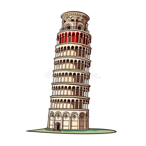 Leaning Tower Of Pisa Hand Drawn Comic Illustration Leaning Tower Of