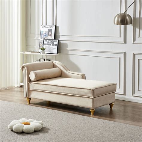 Chaise Lounge Chair with Storage,Upholstered Velvet Sleeper Lounge Sofa ...