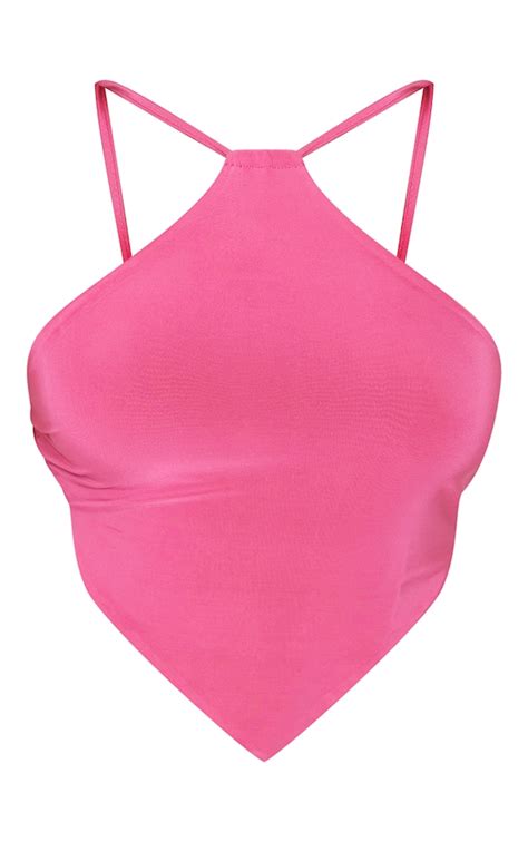 Pink Slinky Ruched Halterneck Crop Top Prettylittlething Usa