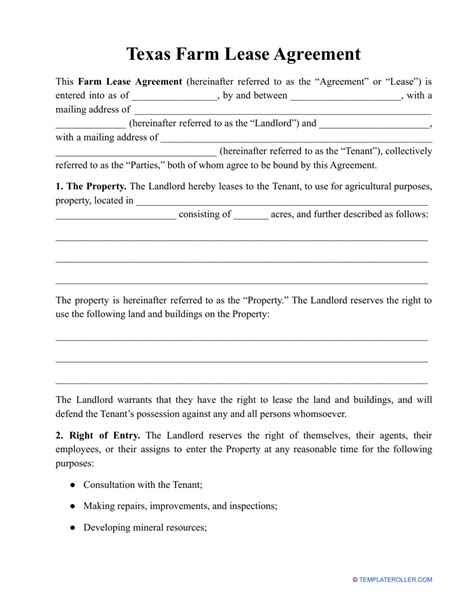 Texas Farm Lease Agreement Template Fill Out Sign Online And