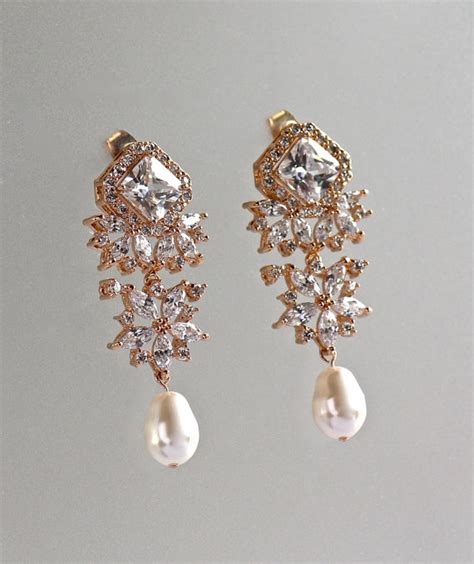 Crystal Chandelier Earrings, Rose Gold Bridal Earrings, Gold Pearl Drop Earrings, Bridal Jewelry ...