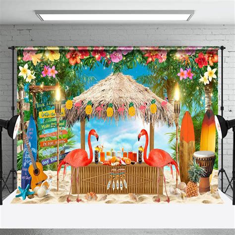 flamingo beach drink party summer backdrop  photo aperturee