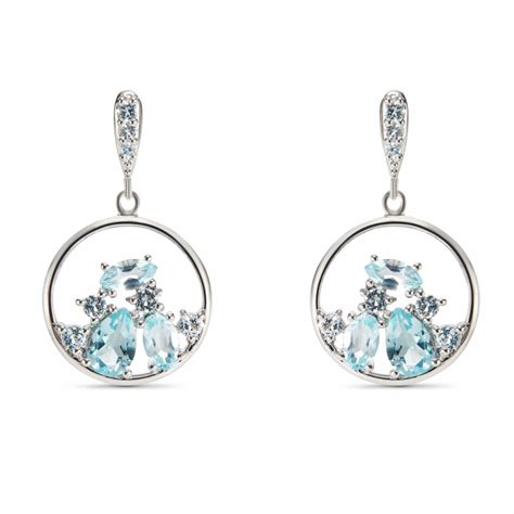 Boucles D Oreilles Pendantes Argent Topaze Bleue Trait E Ref