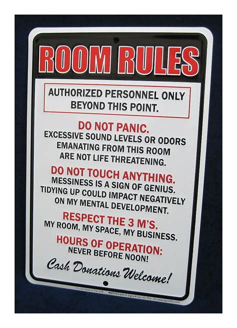 Rarelemon Embossed Metal Tin Sign Room Rules Teen Bedroom Man Cave