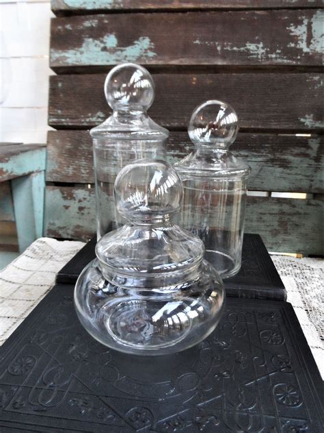 Vintage Glass Apothecary Jar Set Clear Glass Jars Canister Etsy