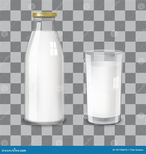 Transparent Glass Bottle And A Glass Milk Stock Vector Illustration