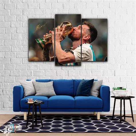 Cuadro Messi Beso Copa Campeon Futbol Moderno Triptico 60x90 Envío gratis