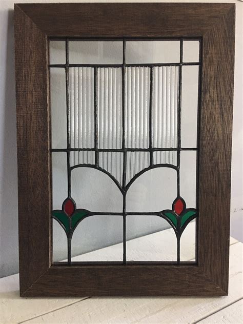 Small Antique Stained Glass Window With Flowers Remade For Etsy