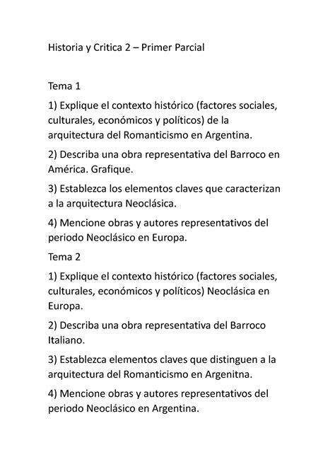 Primer Parcial Preguntero Historia Y Critica 2 Primer Parcial Tema