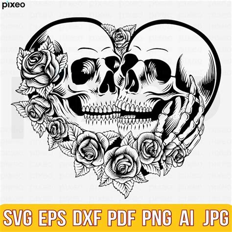 Skull Lovers Svg Skull Svg Dead Skeleton Love Svg Gothic Inspire Uplift