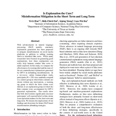 explanation  cure misinformation mitigation   short term