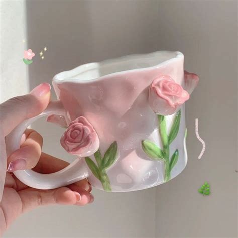 Kawaii Tuplid Lily Flower Ceramic Mugs Kimi Mk Kawaii Store Clay