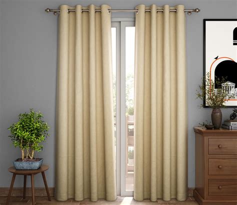 Buy Solid Plain Light-Filtering Door Curtains Set of 2 (Cream, 7 Feet ...