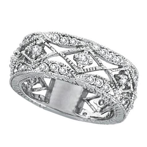 Antique Style Diamond Ring Filigree Band 14k White Gold 100ct Ir315