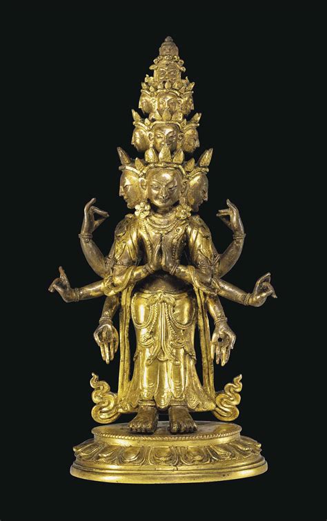 A GILT BRONZE FIGURE OF AVALOKITESHVARA TIBETO CHINESE 18TH CENTURY