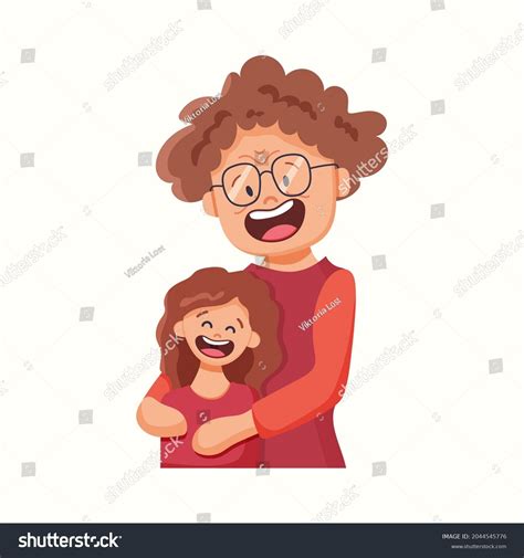 Grandmother Hugs Her Granddaughter Vector Illustration Stock Vector