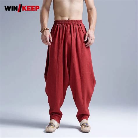 Mens Cotton Linen Baggy Pants Kung Fu Martial Arts Sports Pants Drop