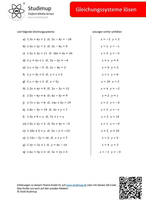 Arbeitsblatt zum Gleichungssysteme lösen Studimup de