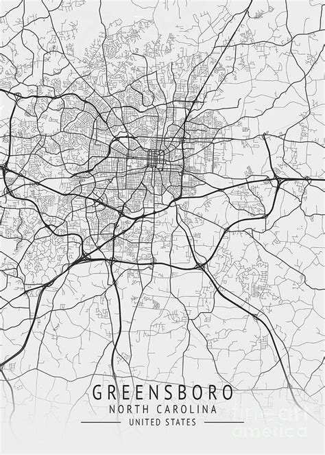 Greensboro North Carolina Us Gray City Map Digital Art By Tien