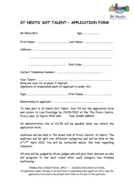 Fillable Online St Neots Got Talent Application Form Fax Email Print