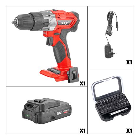 Topex 20v Max Cordless Hammer Drill W Li Ion Battery And Screwdriver Bit