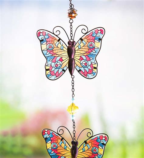 Tiered Butterfly Wind Chime With Stained Glass Finish Set Of