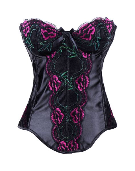 Black Floral Embroidered Underwire Corset Black Corsets Bustiers