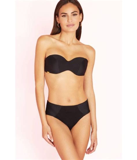 Bikini Elegante Bandeau Liso Negro Con Aros Selmark Mare