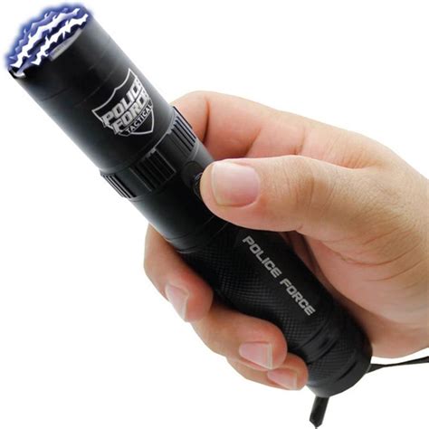 Police Force Tactical Stun Gun Flashlight Black 92m The Home