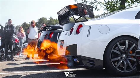 Nissan GTRs REVVING Flames LOUD Sounds Pops And Bangs YouTube