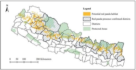 Potential red panda habitat and presence confirmed districts in Nepal... | Download Scientific ...