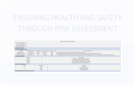 Ensuring Health And Safety Through Risk Assessment Excel Template And Google Sheets File For ...