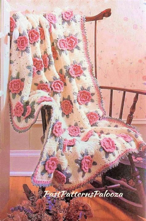 Vintage Crochet Pattern Victorian Rose Granny Square Afghan Etsy