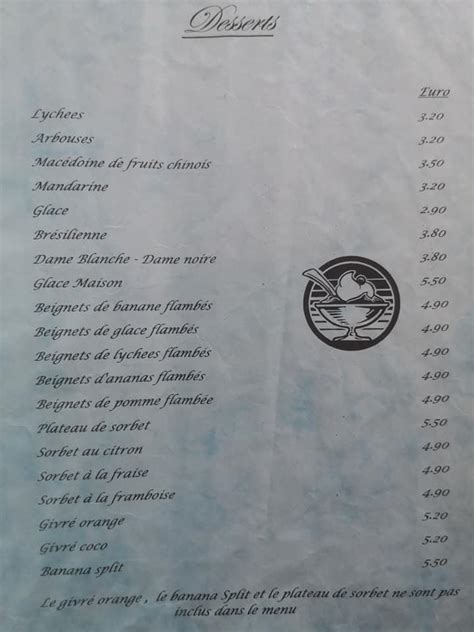 Menu At Le Jardin De Chine Charleroi