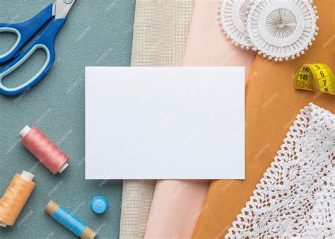 photo top view  sewing set  fabric  thread