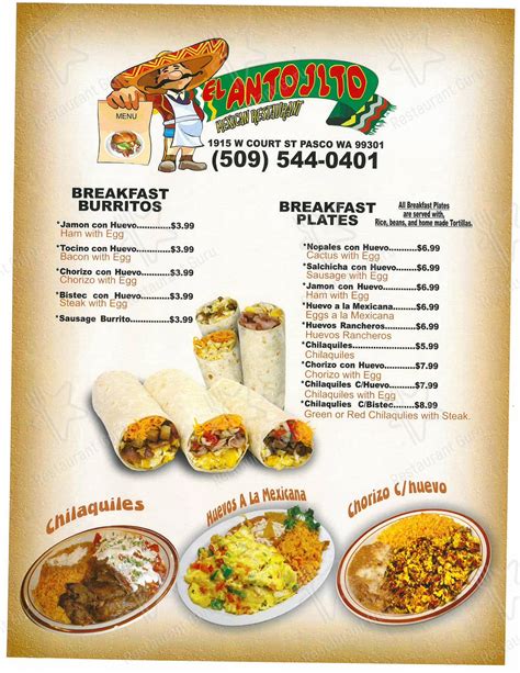 Menu At El Antojito Mexicano Restaurant Pasco W Court St