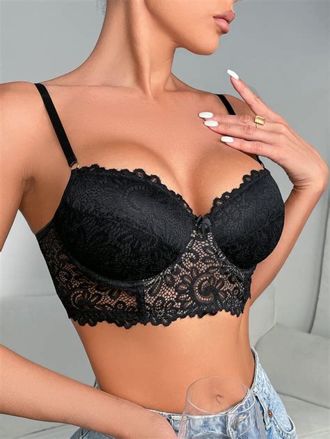 Floral Lace Ring Linked Underwire Bra Lingerie Shein Usa