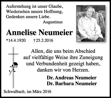 Traueranzeigen Von Annelise Neumeier Saarbruecker Zeitung Trauer De