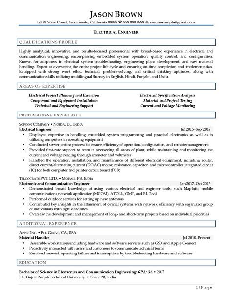 Electrical Engineer Resume Examples | Resume Professional Writers