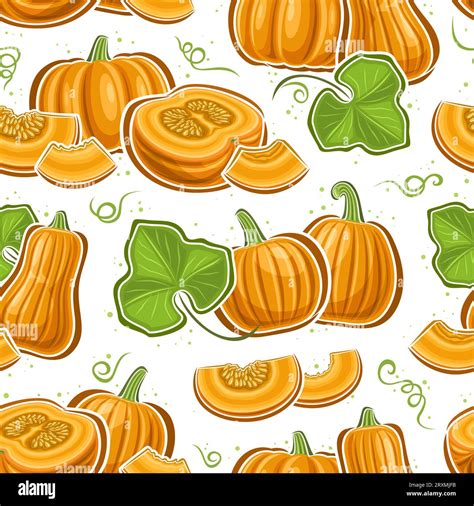 Vector Pumpkin Seamless Pattern Square Repeat Background With