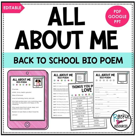 All About Me Bio Poem Back To School First Week Of School Bio