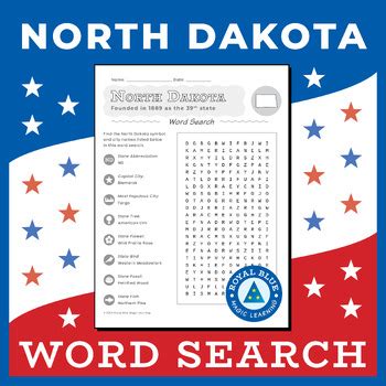 North Dakota Word Search Worksheet By Royal Blue Magic Learning Tpt