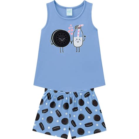 Pijama Infantil Feminino Kyly Meia Malha Azul