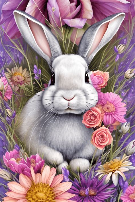 Beautiful Bunny In The Flowers Creative Fabrica