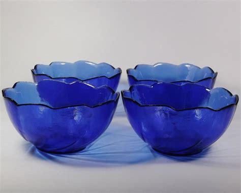 Arcoroc France Cobalt Blue Scalloped Bowls Etsy Cobalt Blue