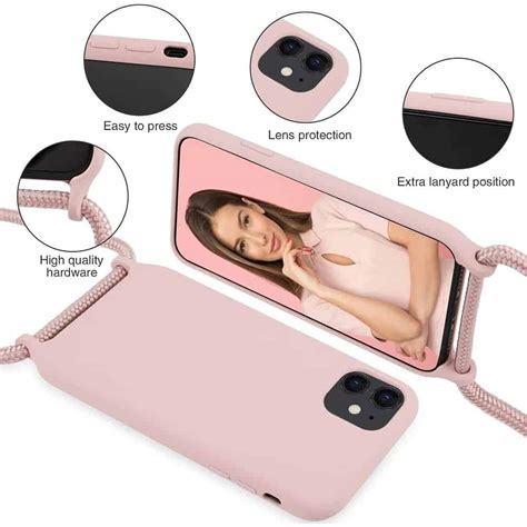 Capa Em Silicone Liquido Para Iphone 12 Pro Max Com Cordão Rosa